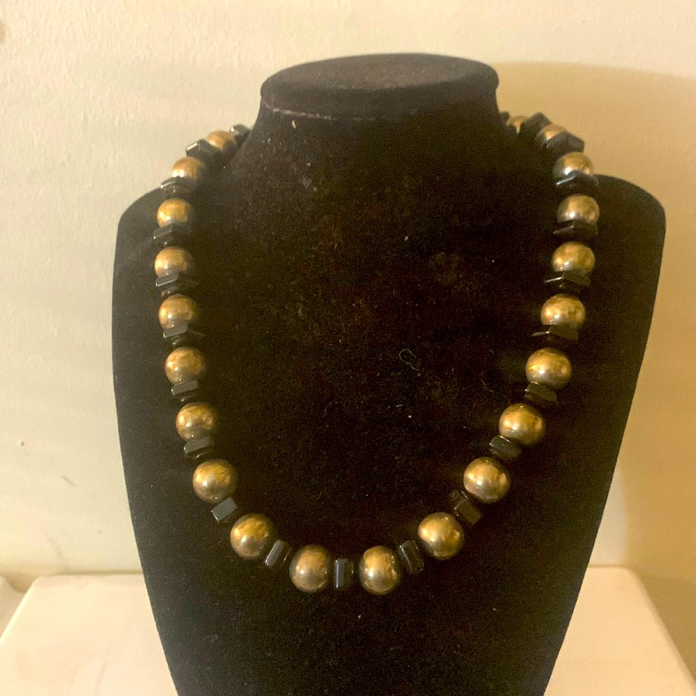 Sterling beaded necklace black onyx stone